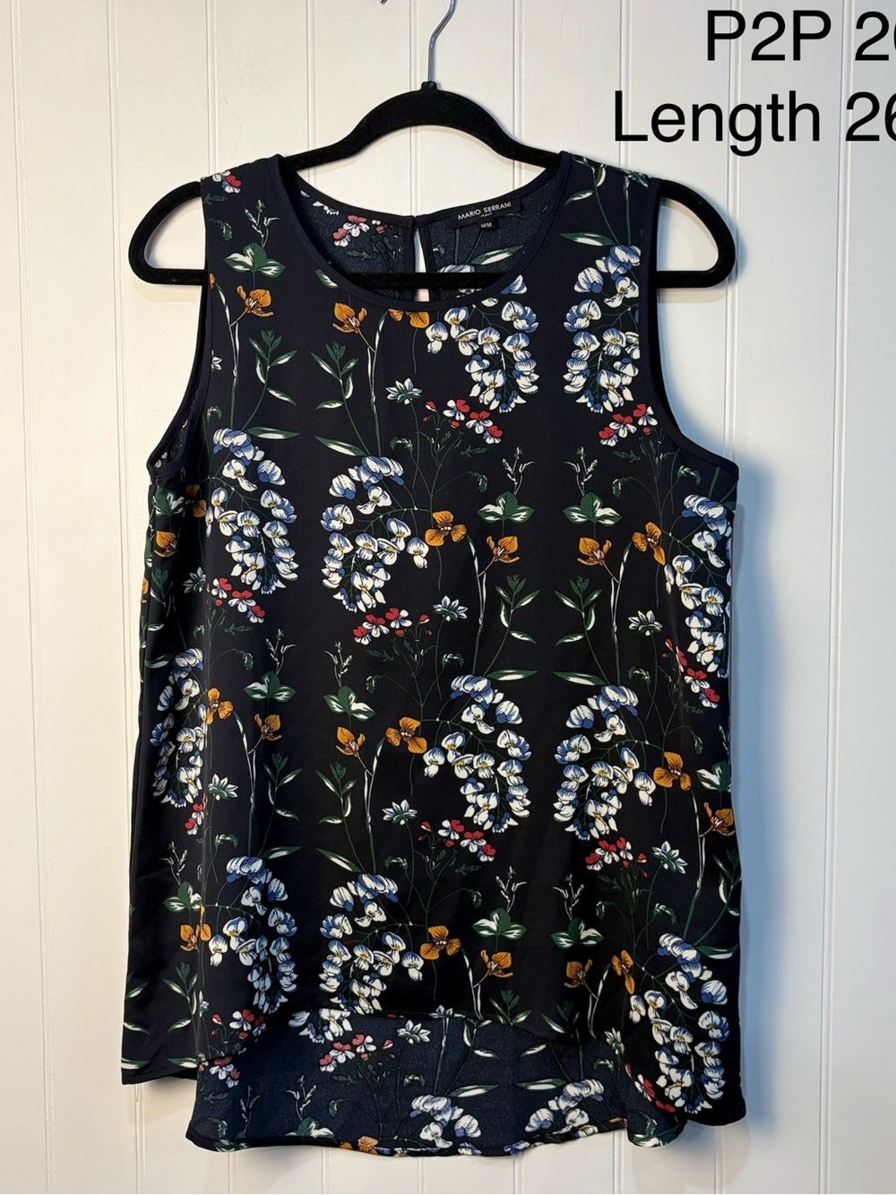 Mario Serrani Black Floral Sleeveless Tank Top Summer Vacation